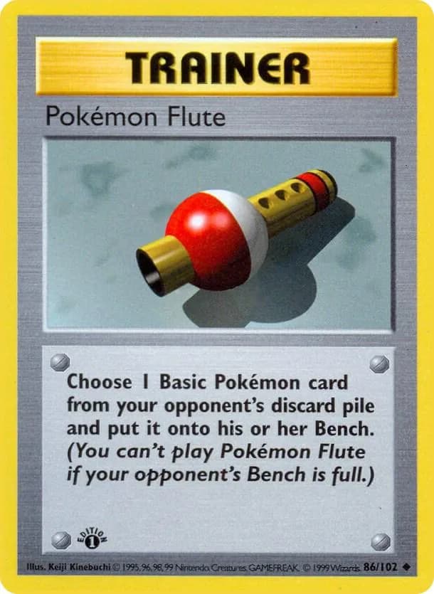 1st Edition Pokémon Flute card front, Base Set 86/102