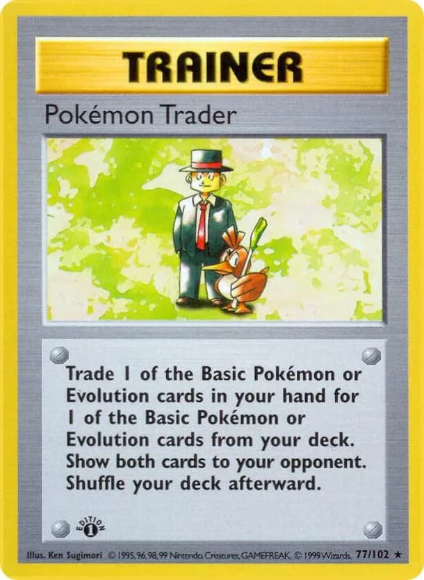 1st Edition Pokémon Trader card front, Base Set 77/102