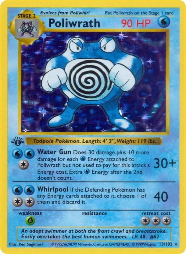 1st Edition Poliwrath card front, Base Set 13/102