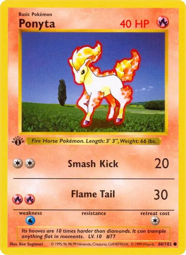 1st Edition Ponyta card front, Base Set 60/102