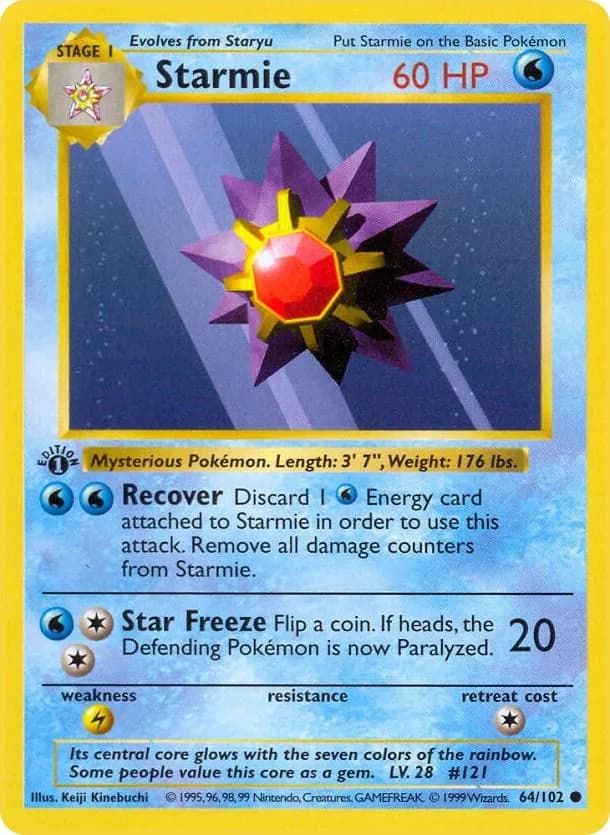 1st Edition Starmie card front, Base Set 64/102