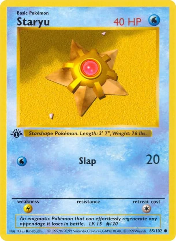 1st Edition Staryu card front, Base Set 65/102