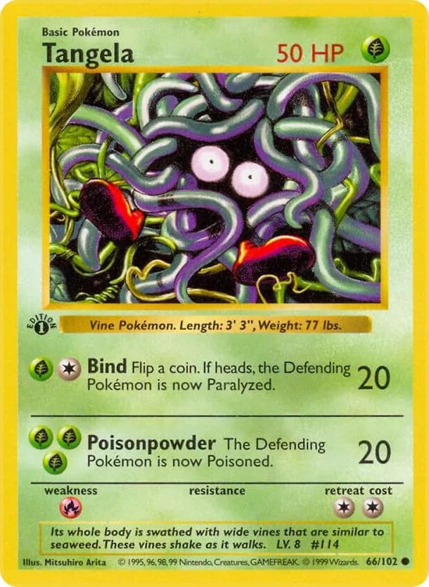 1st Edition Tangela card front, Base Set 66/102