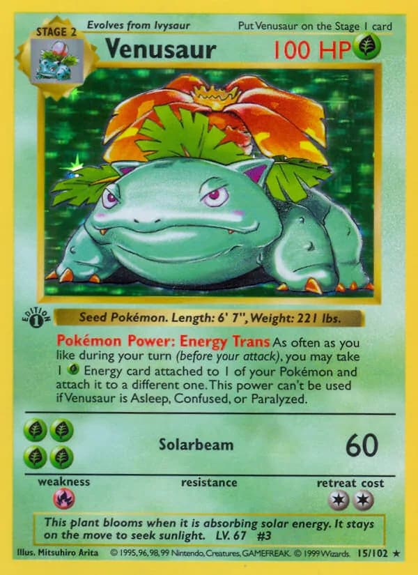 1st Edition Base Set Venusaur card front, 15/102