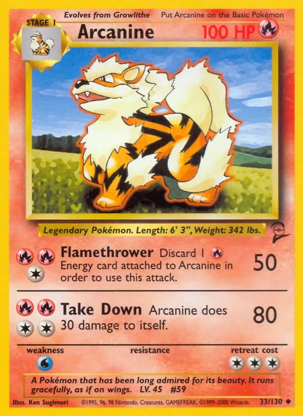 Arcanine card front, Base Set 2 33/130