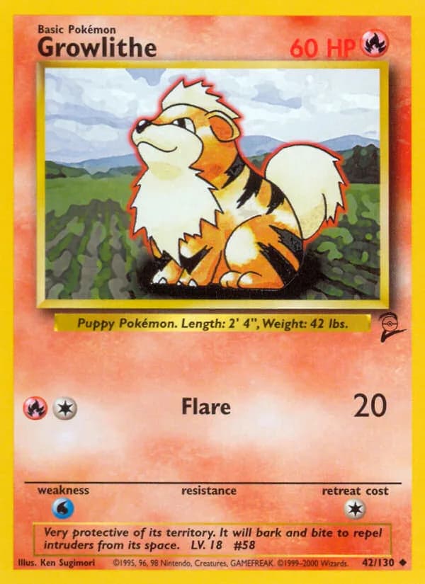 Growlithe card front, Base Set 2 42/130