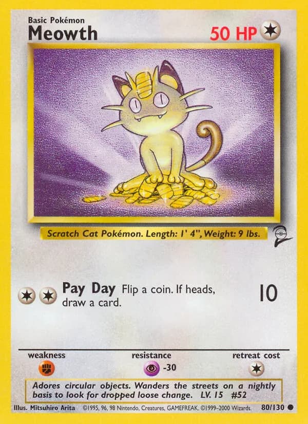 Meowth card front, Base Set 2 80/130