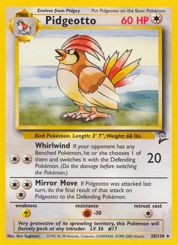 Pidgeotto card front, Base Set 2 28/130