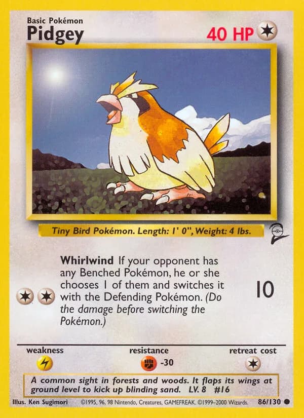 Pidgey card front, Base Set 2 86/130