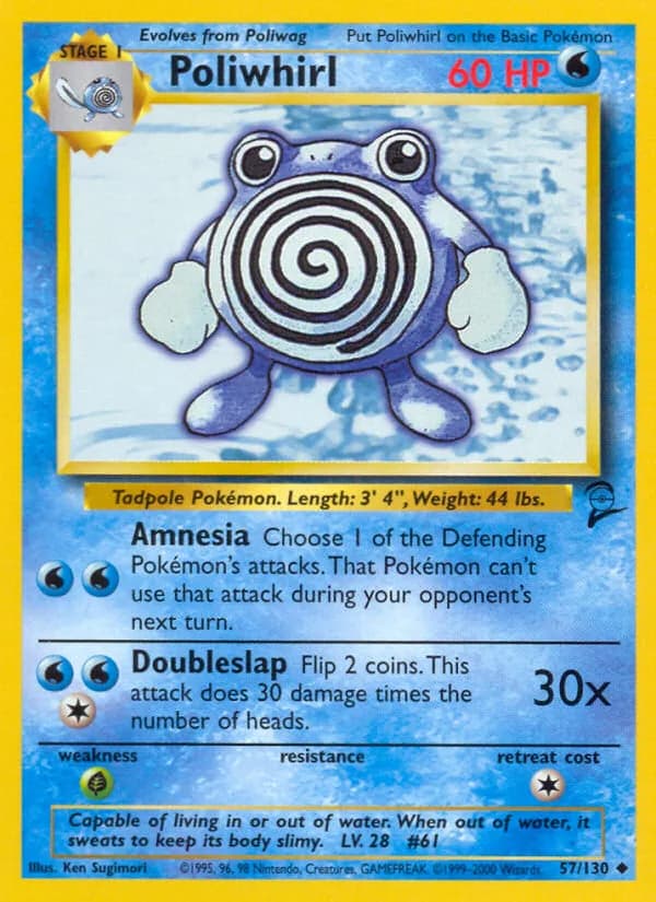 Poliwhirl card front, Base Set 2 57/130