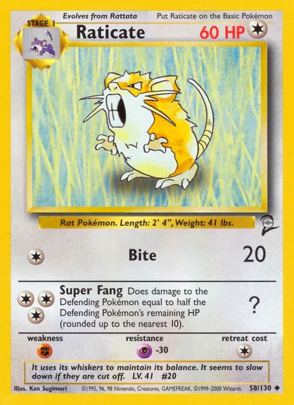 Raticate card front, Base Set 2 58/130