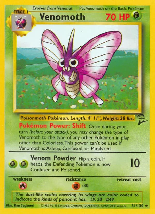 Venomoth card front, Base Set 2 31/130