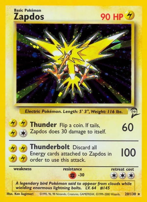 Zapdos card front, Base Set 2 20/130