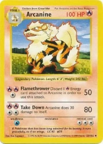 Shadowless Arcanine card front, Base Set 23/102