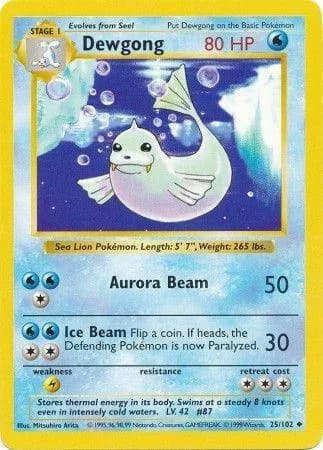 Shadowless Dewgong card front, Base Set 25/102