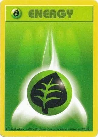 Shadowless Grass Energy card front, Base Set 99/102