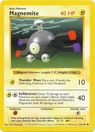 Shadowless Magnemite card front, Base Set 53/102
