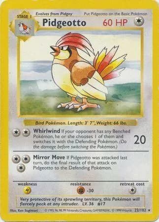 Shadowless Pidgeotto card front, Base Set 22/102