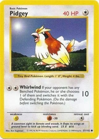 Shadowless Pidgey card front, Base Set 57/102