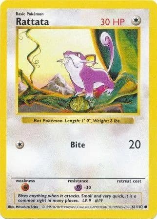 Shadowless Rattata card front, Base Set 61/102