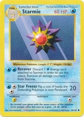 Shadowless Starmie card front, Base Set 64/102