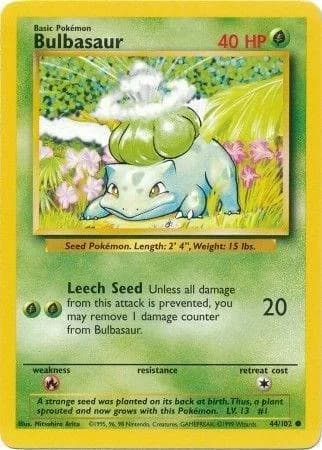 Unlimited Bulbasaur card front, Base Set 44/102