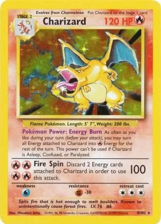 Unlimited Base Set Charizard card front, 4/102