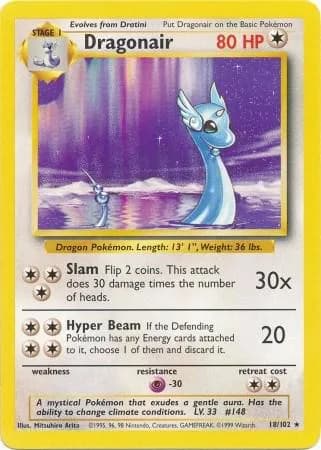 Unlimited Dragonair card front, Base Set 18/102