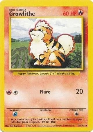 Unlimited Growlithe card front, Base Set 28/102