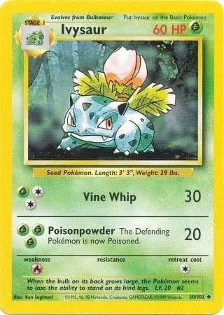 Unlimited Ivysaur card front, Base Set 30/102