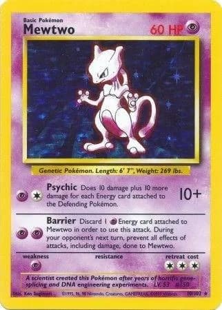 Unlimited Mewtwo card front, Base Set 10/102