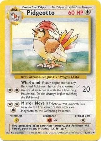 Unlimited Pidgeotto card front, Base Set 22/102
