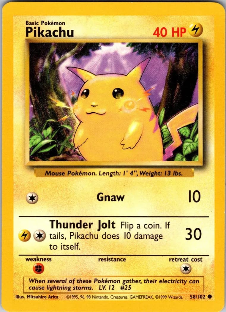 Unlimited Pikachu card front, Base Set 58/102