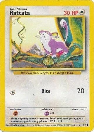 Unlimited Rattata card front, Base Set 61/102
