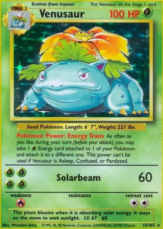 Unlimited Venusaur card front, Base Set 15/102