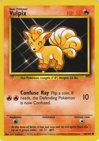 Unlimited Vulpix card front, Base Set 68/102
