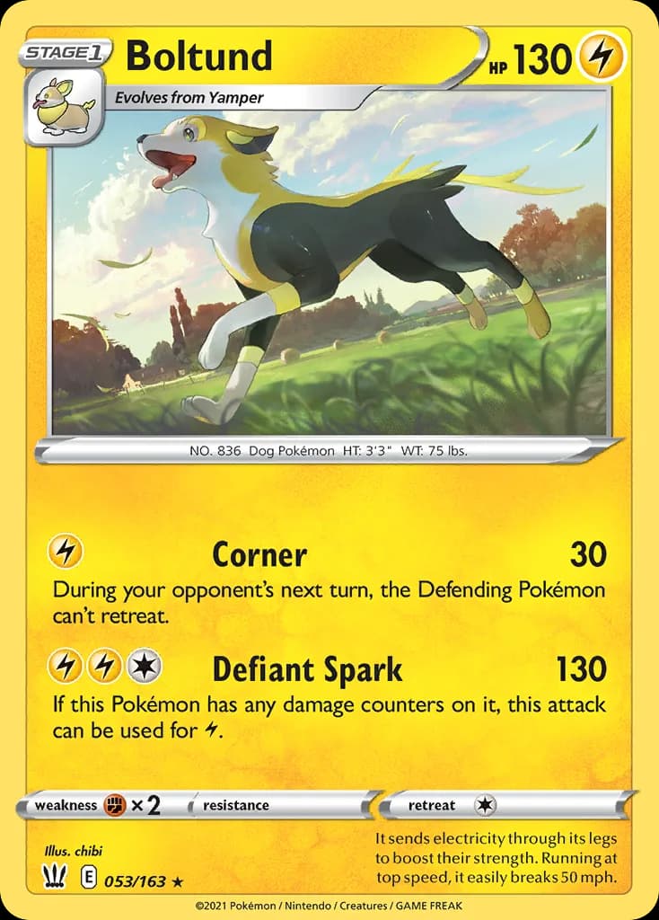 Boltund, Battle Styles 53/163, English non-holo base-card reference; reverse-holo finish is not shown