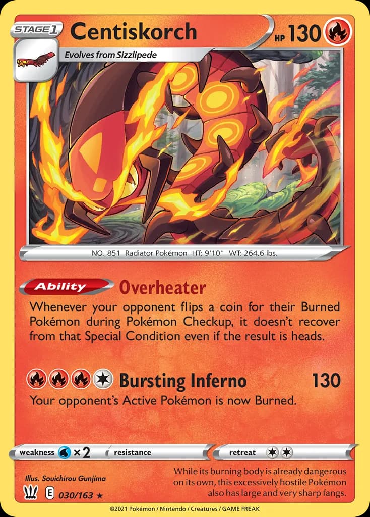 Centiskorch, Battle Styles 30/163, English non-holo base-card reference; reverse-holo finish is not shown