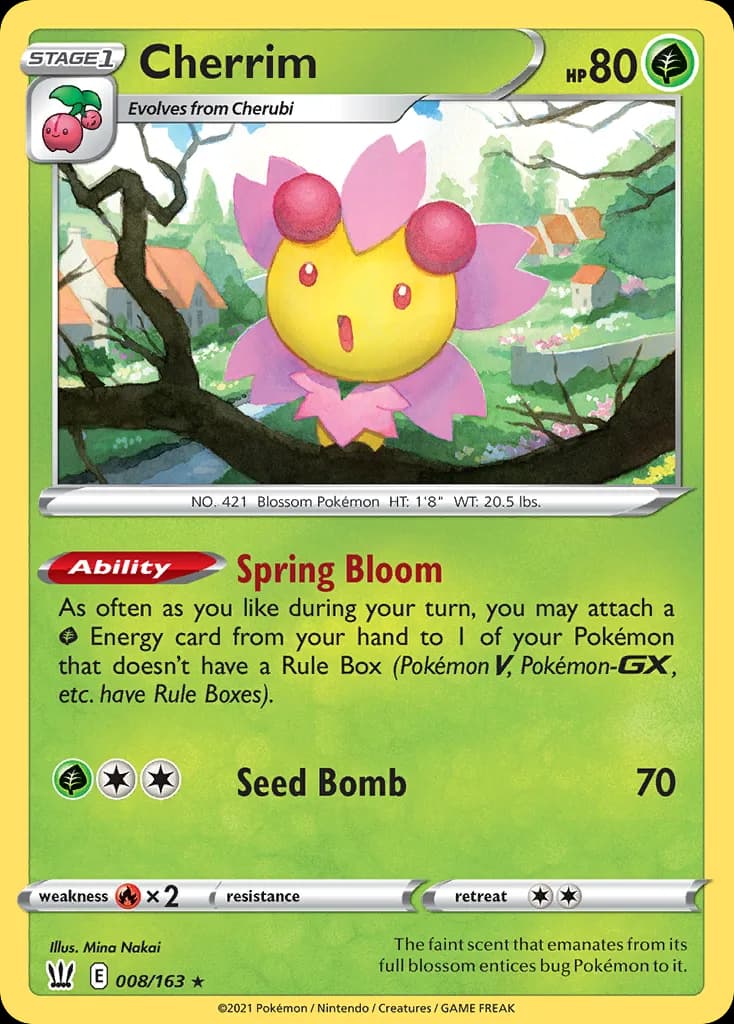 Cherrim, Battle Styles 8/163, English holo base-card reference; reverse-holo finish is not shown