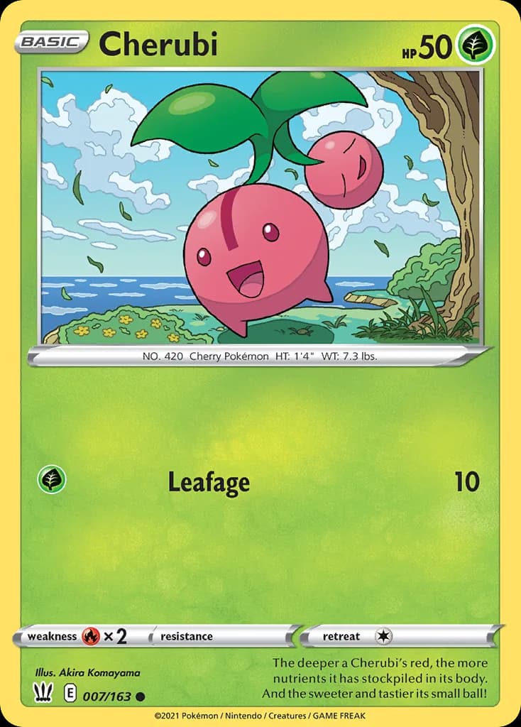 Cherubi, Battle Styles 7/163, English non-holo base-card reference; reverse-holo finish is not shown