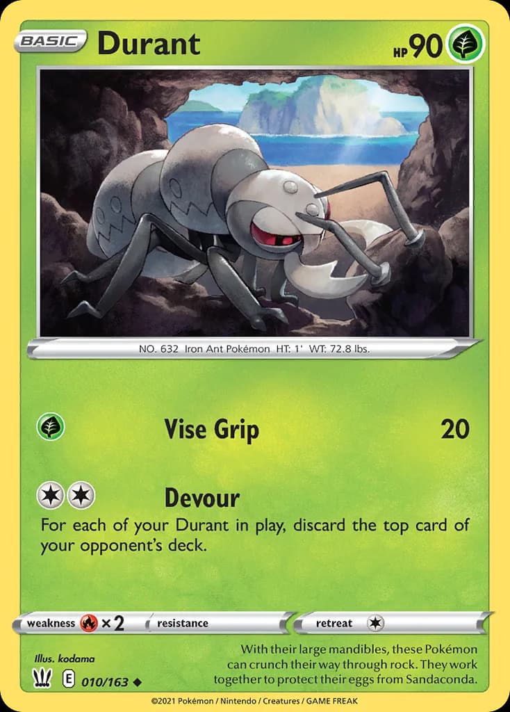 Durant, Battle Styles 10/163, English non-holo base-card reference; reverse-holo finish is not shown