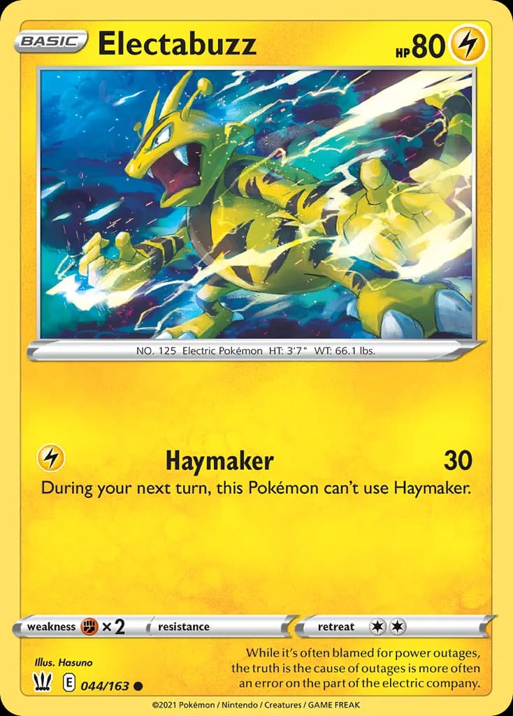 Electabuzz, Battle Styles 44/163, English non-holo base-card reference; reverse-holo finish is not shown