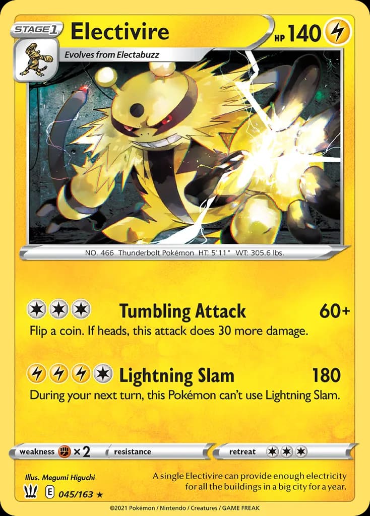 Electivire, Battle Styles 45/163, English non-holo base-card reference; reverse-holo finish is not shown