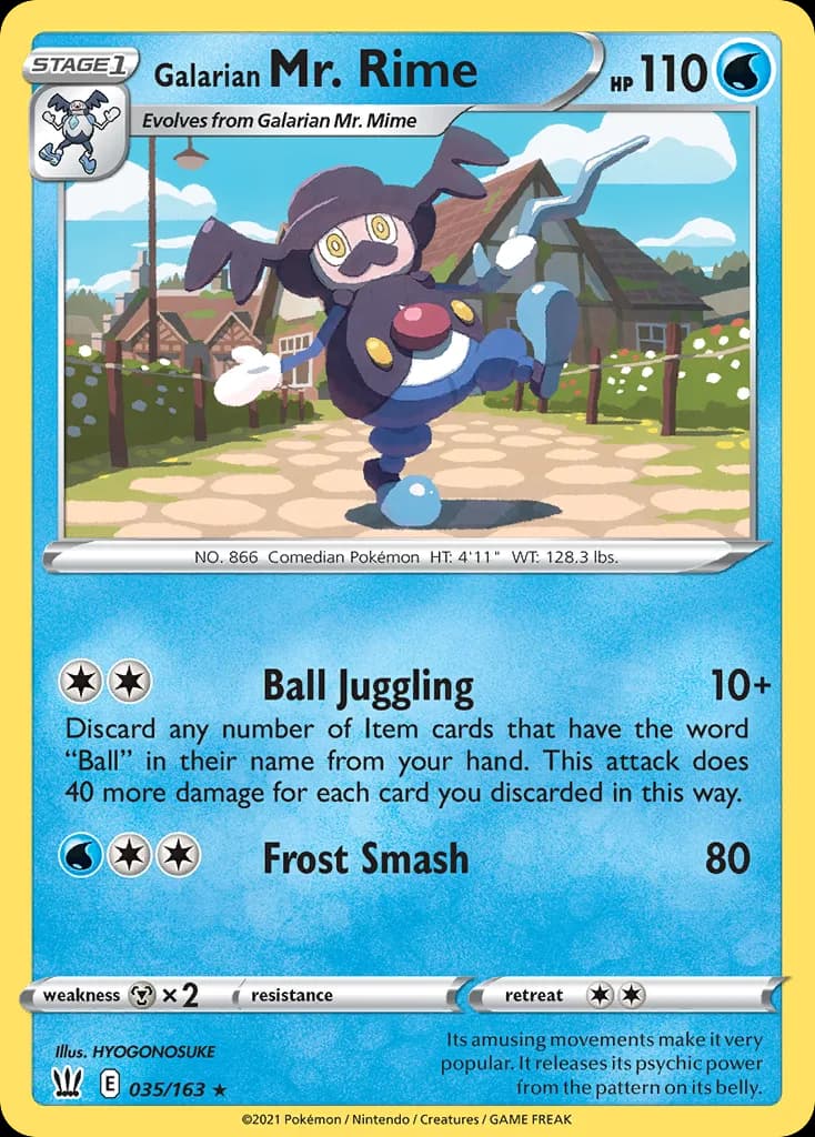 Galarian Mr. Rime, Battle Styles 35/163, English non-holo base-card reference; reverse-holo finish is not shown