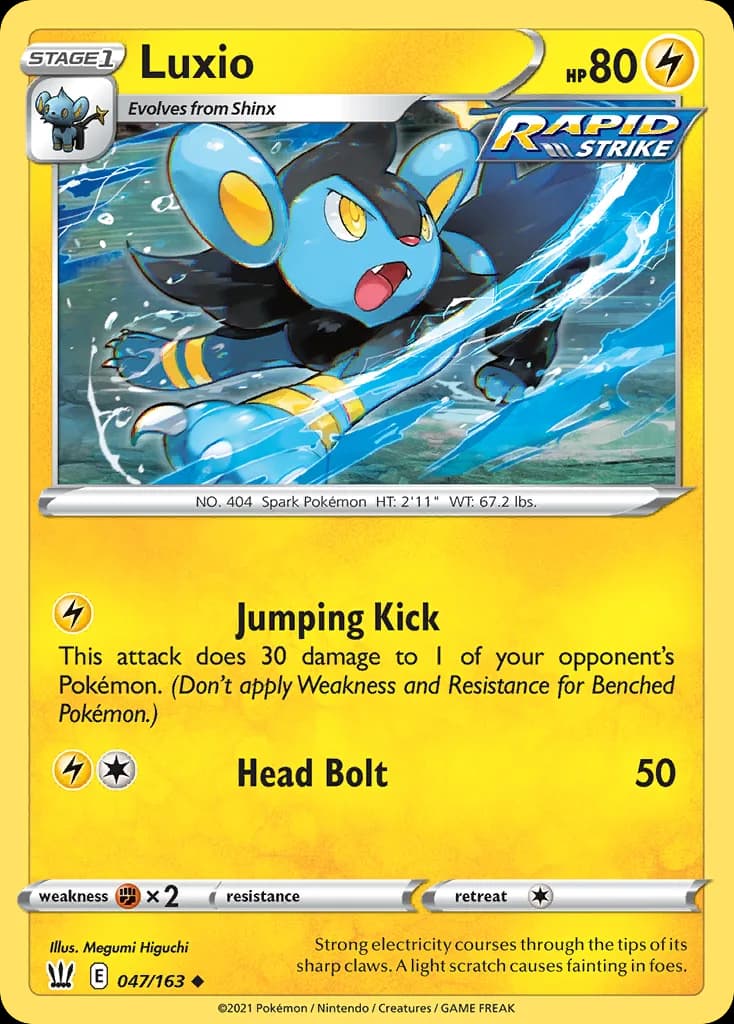 Luxio, Battle Styles 47/163, English non-holo base-card reference; reverse-holo finish is not shown