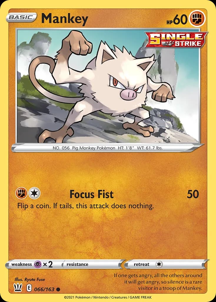 Battle Styles Mankey card front, 66/163