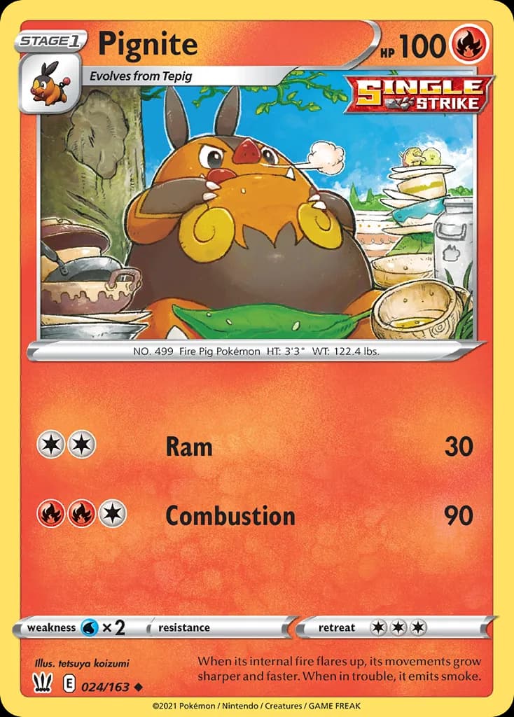 Pignite, Battle Styles 24/163, English non-holo base-card reference; reverse-holo finish is not shown