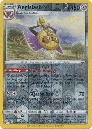 Aegislash reverse holo card front, Battle Styles 108/163