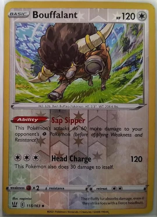 Bouffalant reverse holo card front, Battle Styles 118/163
