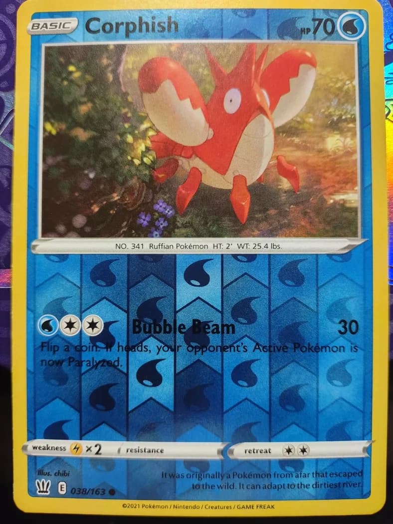 Corphish reverse holo card front, Battle Styles 38/163